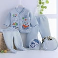 thumbnail image 2 of Zanarzt Infant Layette Set Girl Baby Unisex Baby Cotton Layette Set Gift Long Sleeve Tops+Hat+Pants+Bib for Baby Boys Girls Accessories Set 5PCS Newborn Blue,0-3 Months, 2 of 4