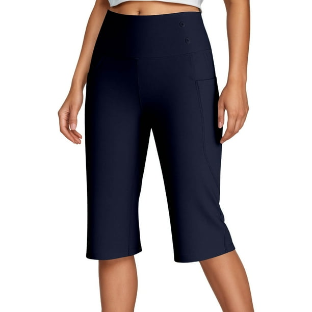 WILLBEST Pantalones Capri de Verano de Cintura Alta para Mujer, Cómodos, Elásticos, de Color Puro, Informales, para Uso Diario con Camisetas. Mediana