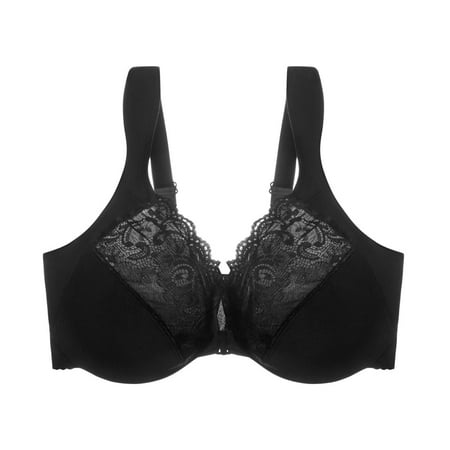 Gnurob Womens Sexy Lace Bralette Front Close Bra Underwire High Support Bras Plus Size Seamless Bralettes Padded Push Up Brassiere Everyday Wear Clearance Saving Black XX-Large
