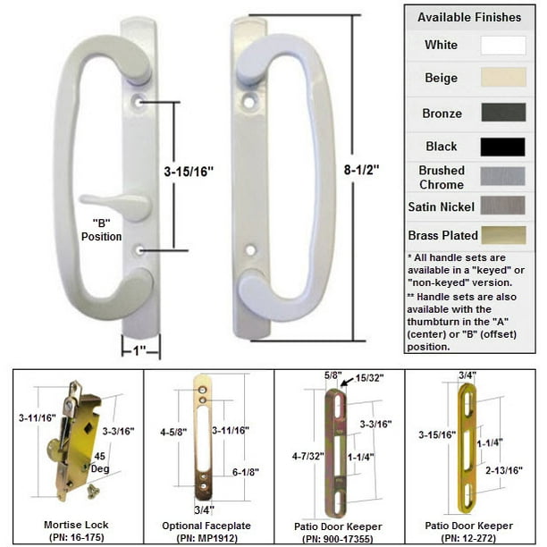 Sliding Glass Patio Door Handle Kit With Mortise Lock And Keepers B Position Latch Lever Is Off Centered White Non Keyed Com - Sliding Patio Door Lock Lever