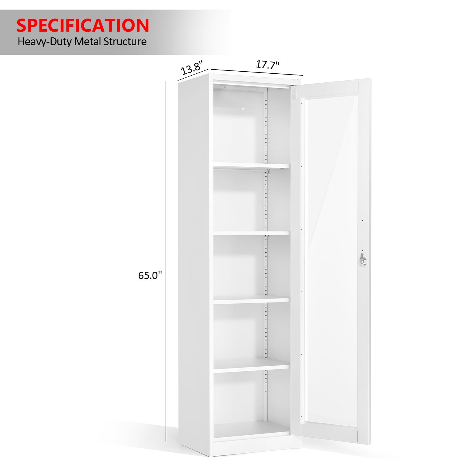 Ktaxon 65" Glass Door Steel Display Cabinet with Lock, Adjustable Shelves, Tall Narrow Storage Cupboard, LED-Ready, Black