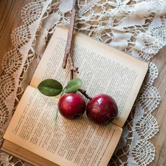 Artificial Fruit Artificial Red Apple Stem 15" Tall