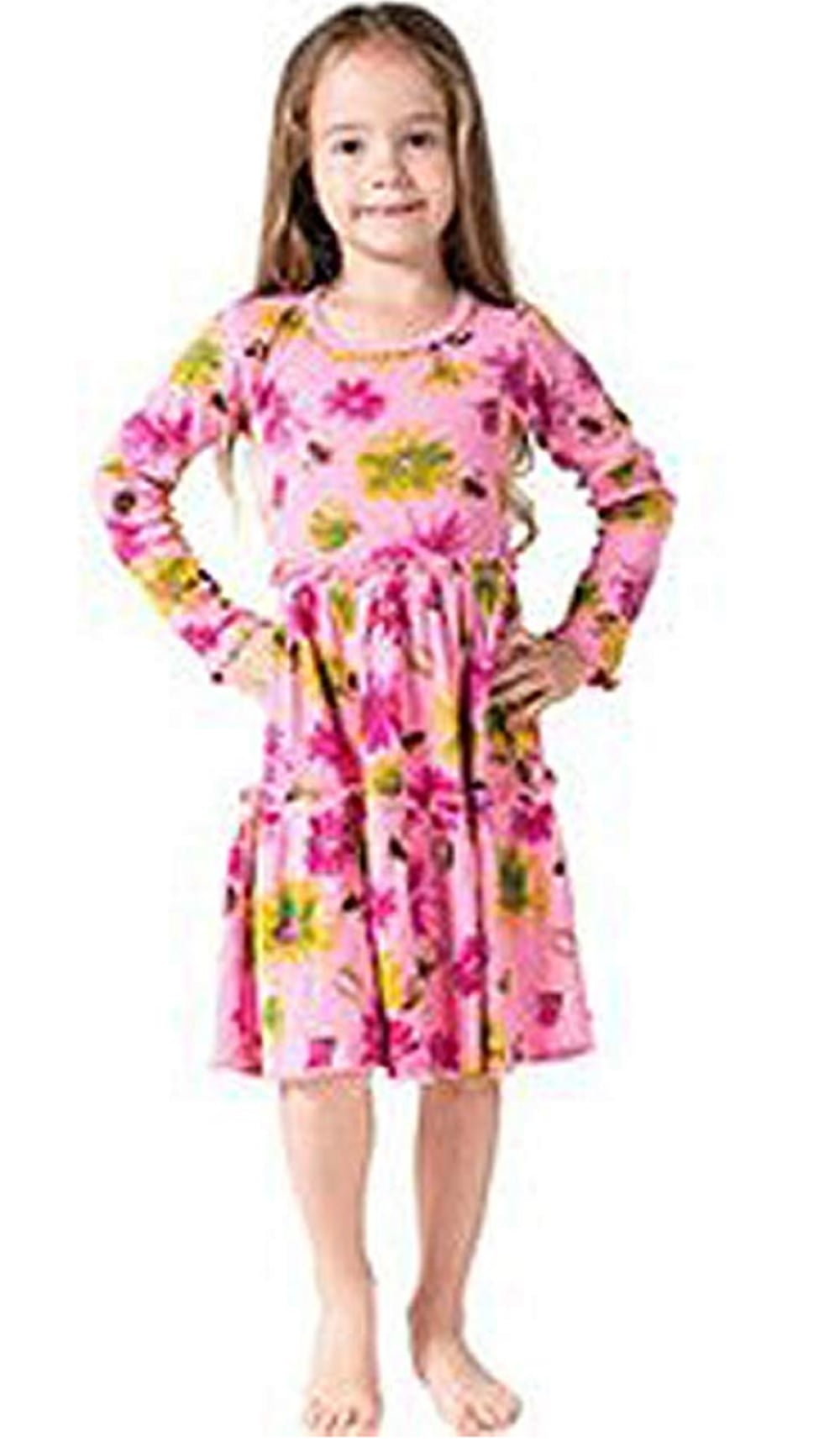Mignone Little Girls Long Sleeve Dress Pink, 4T