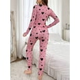 thumbnail image 6 of Women's Pajamas Set 2 Piece Heart Printed Lounge Set Long Sleeve Sleepwear Loungewear Outfits Matching Clothes, 6 of 6