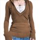 thumbnail image 1 of Sudadera con Capucha para Mujer, de Otoño, de Larga, Holgada, con Encaje, Cuello en V y Bolsillos. Marrón L, 1 of 6