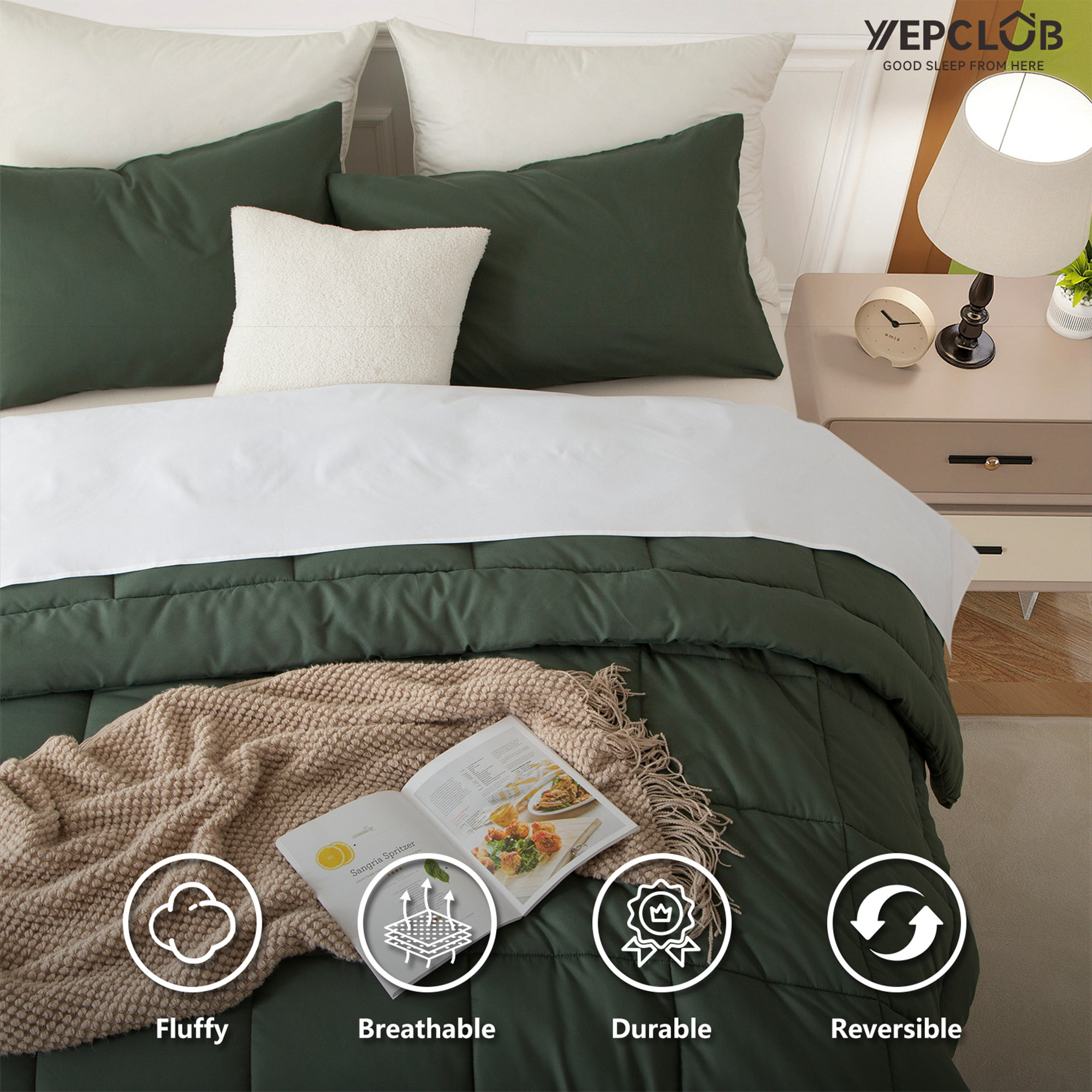 YEPCLUB Twin Comforter Set, 2-Piece, Green Down Alternative photo 4