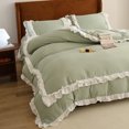 thumbnail image 4 of Bedding Duvet Cover With Pillowcase Set Washed Cotton Ruffle Edge Green Full Size, 4 of 5