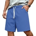 thumbnail image 2 of Resicozy Mens Casual Shorts Cotton Elastic Waist Shorts Drawstring Summer Beach Shorts with Pockets Blue 2XL, 2 of 5