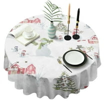 White Christmas Snowman Pattern Round Tablecloth 60"x60",Wrinkle Wipeable Table Cloth for Kitchen Dining Room Picnic Patio Party