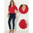 thumbnail image 2 of Unique Bargains Women's V Neck Short Sleeve Bubble Sleeve Blouses M Red, 2 of 6