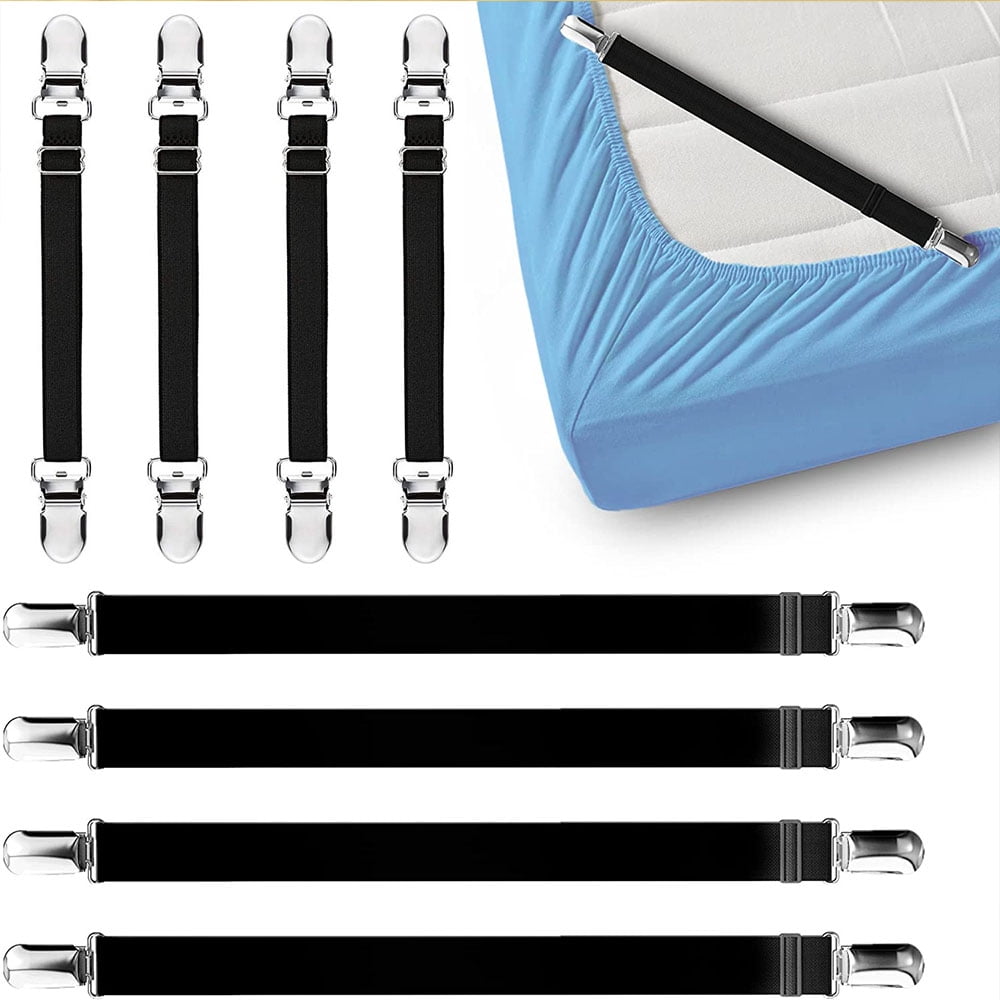 EEEkit 8Pcs Bed Sheet Straps, Triangle Non-Slip Mattress Cover Clips  Fastener, Adjustable Suspender Grippers (Black)