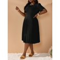 thumbnail image 6 of Plus Size Women's Solid Color Short Puff Sleeve Pleated Hem Dress Coffee Brown Casual Dress, 6 of 12