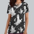 thumbnail image 2 of Tops Cortos para las Mujeres, Halloween Impreso en Cuello en V con Bolsillo, Moda Casual Manga Corta, 2 of 5