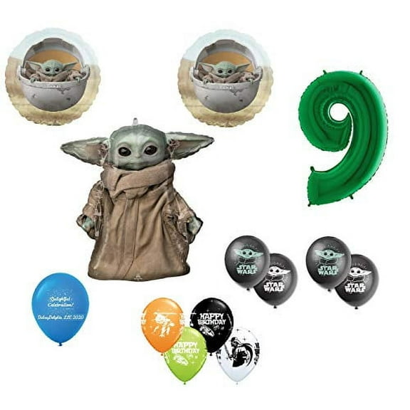 DalvayDelights 9th Birthday Baby Yoda The Child Mandalorian Star Wars Party Balloon 13 Piece Bouquet Birthday Party