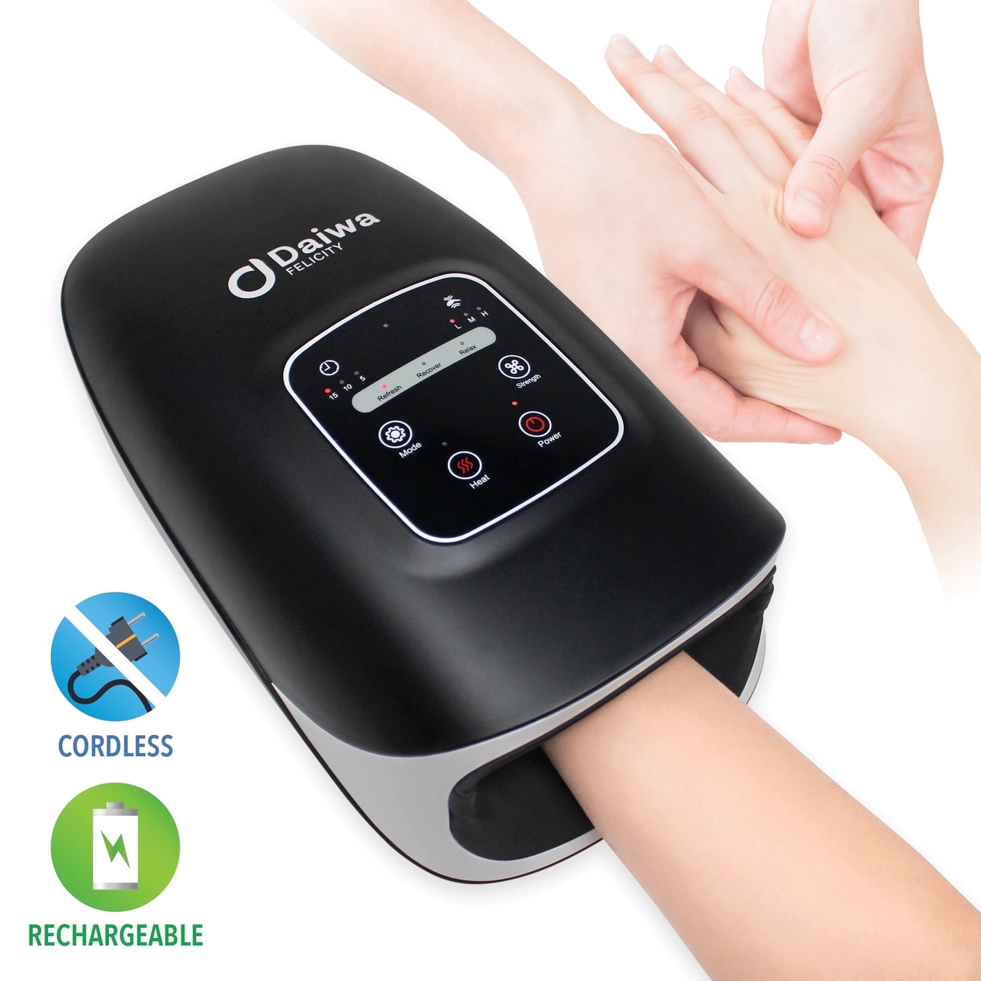 Daiwa Felicity ACU PALM Cordless Hand Massager with Heat and Compression - FSA HSA Eligible Wrist and Hand Massager for Arthritis and Carpal Tunnel