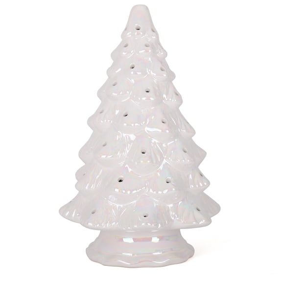 Blank Lighted Ceramic Table Top Christmas Tree (Large, Pearl White)