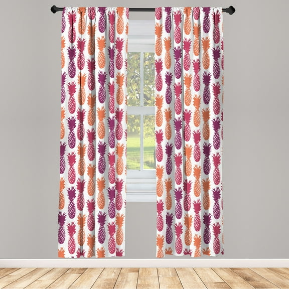 Ambesonne Pineapple Curtains, Summer Tropical Fruit Art, Pair of 28"x84", Salmon Fuchsia