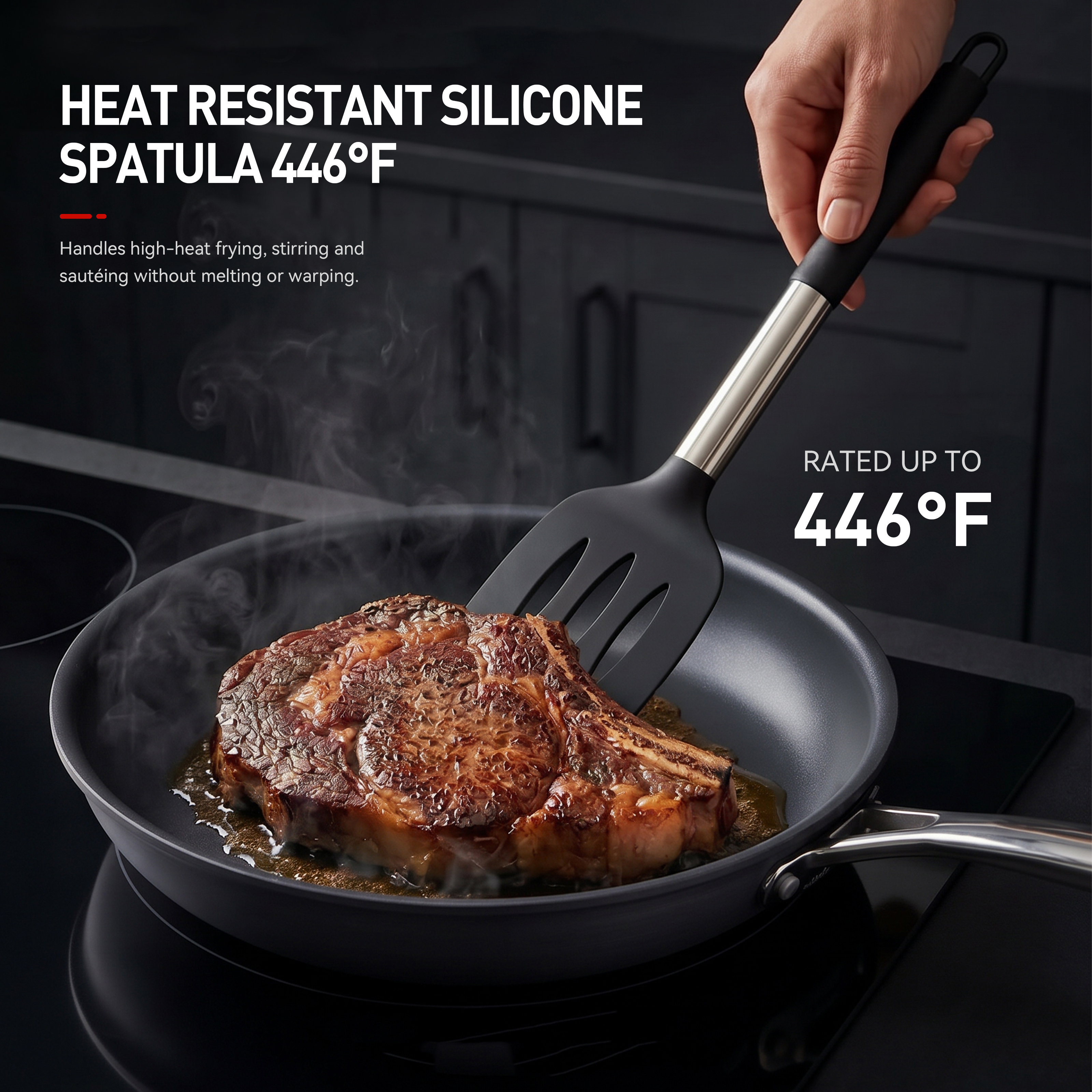oannao Large Silicone Cooking Utensils Set, Black photo 7