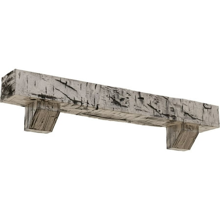 

Ekena Millwork 4 H x 6 D x 72 W Hand Hewn Faux Wood Fireplace Mantel Kit w/ Ashford Corbels Burnished Pine