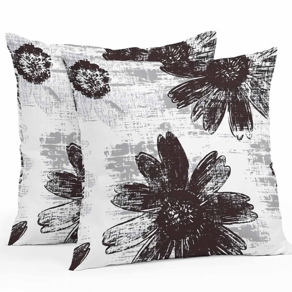 Black Floral Outdoor Pillow Covers Pack of 2 Vintage Flowers Waterproof Throw Pillow Covers Decorative Cushion Cases for Patio Garden Tent Balcony Couch 18x18 inch