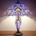 thumbnail image 4 of Rustic Tiffany Style Large Table Lamp with Nightlight 24" Tall Blue Purple Lavender Stained Glass Baroque Vintage Base Living Room Bedroom Bedside Nightstand Home WERFACTORY Led Bulb Included, 4 of 10