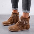 thumbnail image 5 of Winter Home Picks Juebong Women's Round Head Side Zipper Ankle Booties Solid Color Flat Heel Tassel Low Tube Tassel Boot, 5 of 9