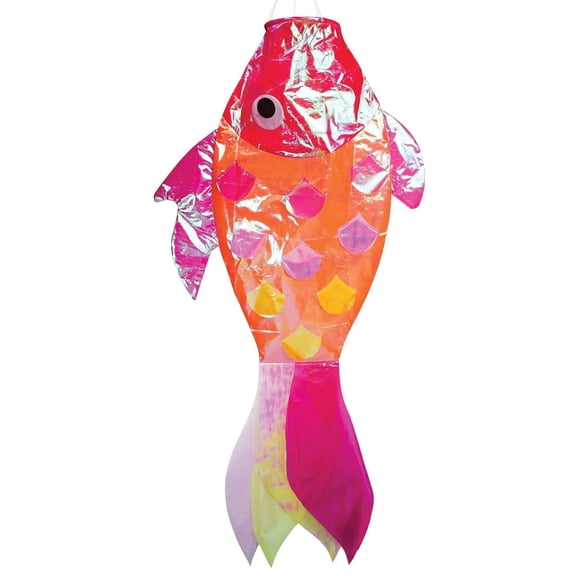 In the Breeze 5278 — 48-inch Iridescent Hot Damsel Fish Windsock — Vibrant, Shiny Windsock with Applique Details