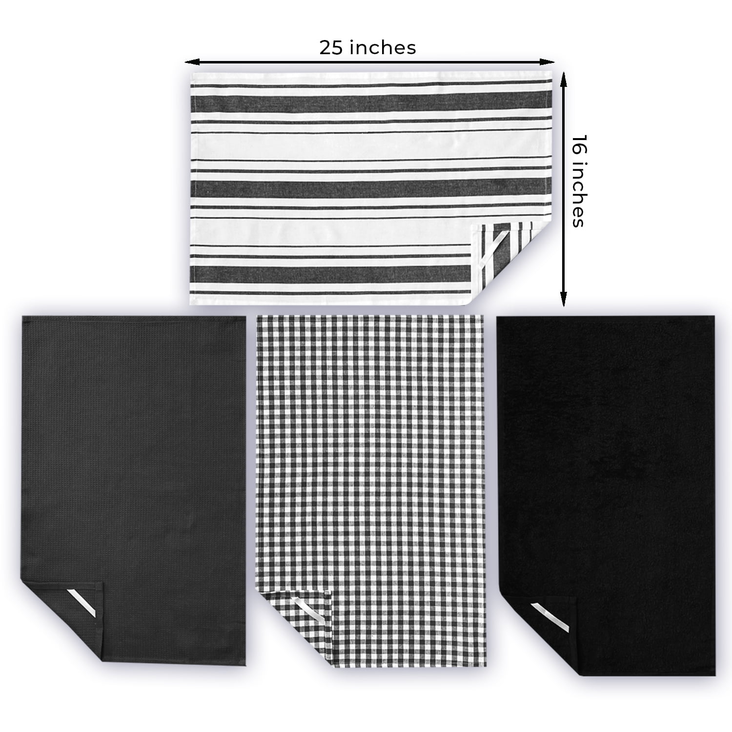 Kitchen Towels- Waffle Black On White Stripes