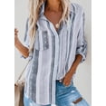 thumbnail image 2 of QWZNDZGR Womens V Neck Striped Roll up Sleeve Button Down Blouses Top, 2 of 5