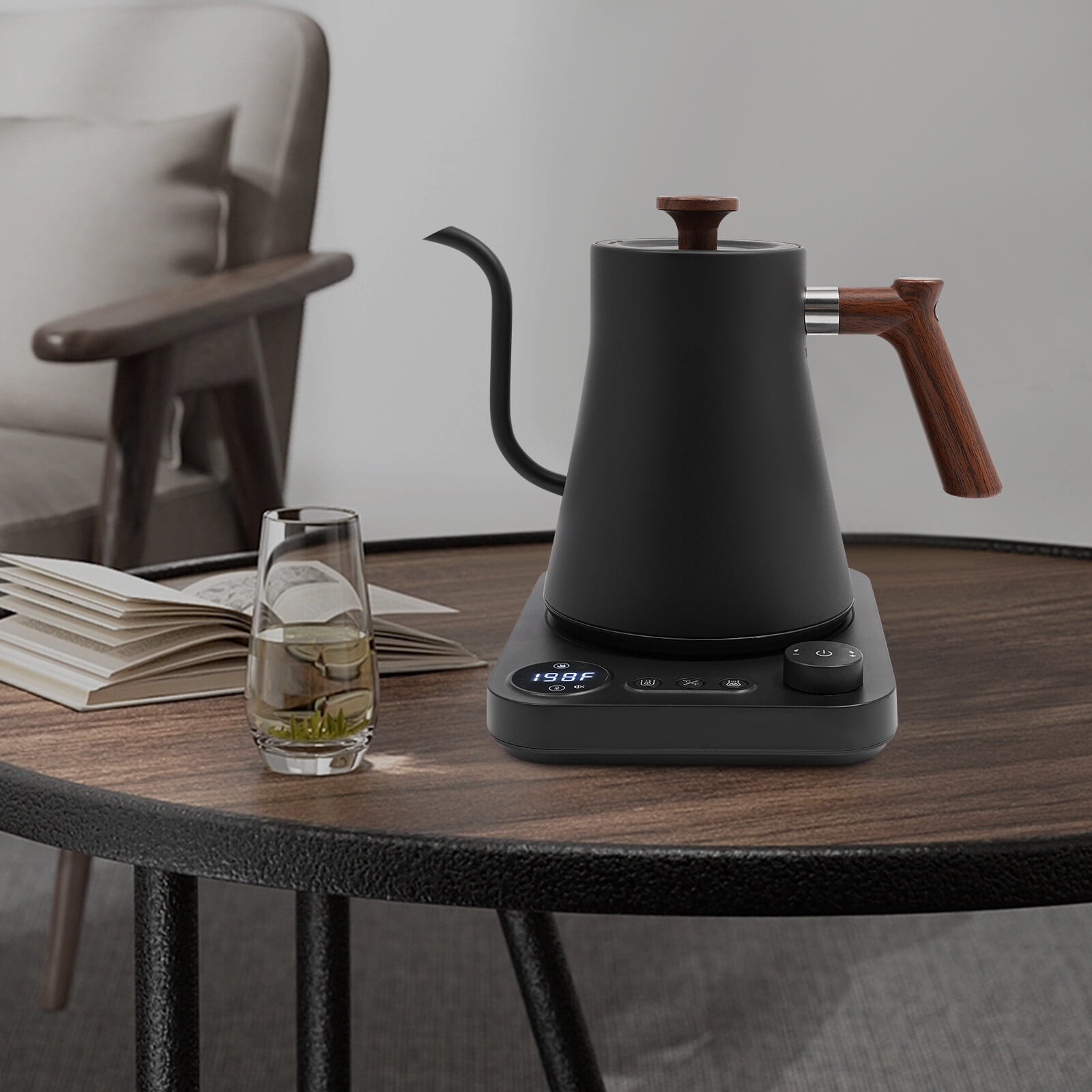 1200W Electric Gooseneck Kettle ±1℃ Precision Temp Control 0.9L 24H Keep Warm Black
