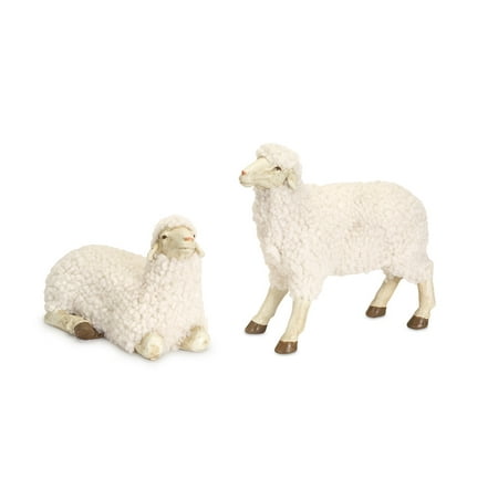Set of 4 Brown and Ivory White Sheep Nativity Animal Christmas Statuary 7.5"