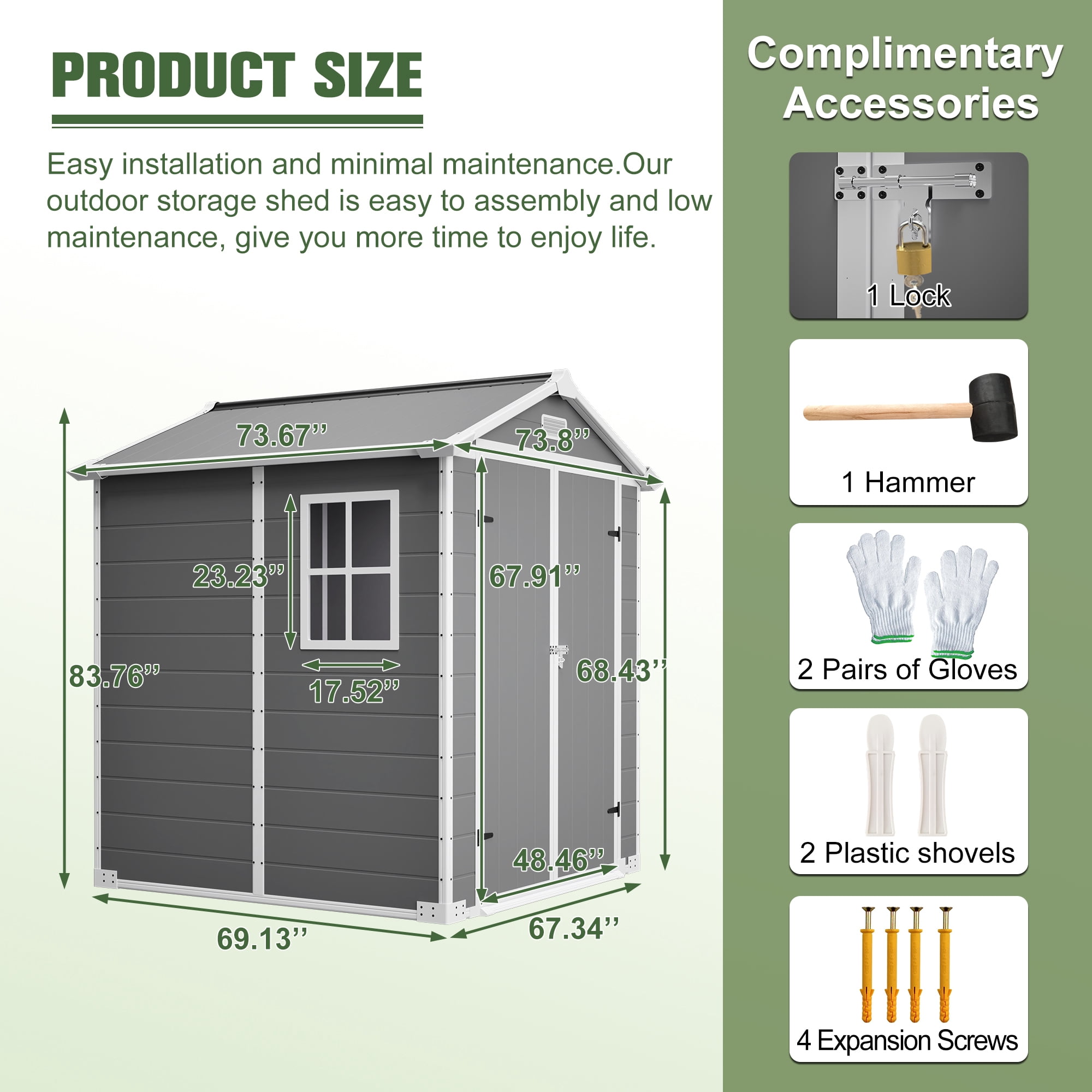 6 x 6 Ft Outdoor Storage Shed with Floor, Resin Tool Shed Heavy Duty Waterproof Plastic Sheds Kit with Window and Lockable Door, Colorfast, for Garden Backyard Patio Outside Tools Shelter