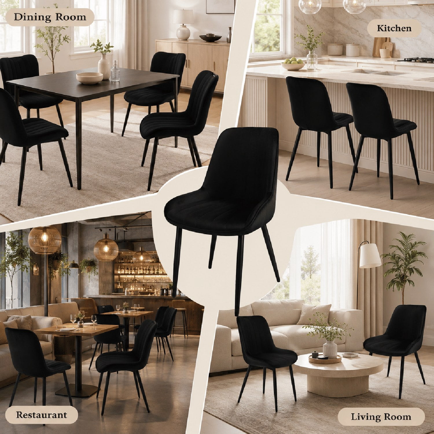 Modern Velvet Dining Chairs with Metal Legs, Set of 2, Upholstered Fabric Chairs for Dining Room, Kitchen, Bedroom, and Office