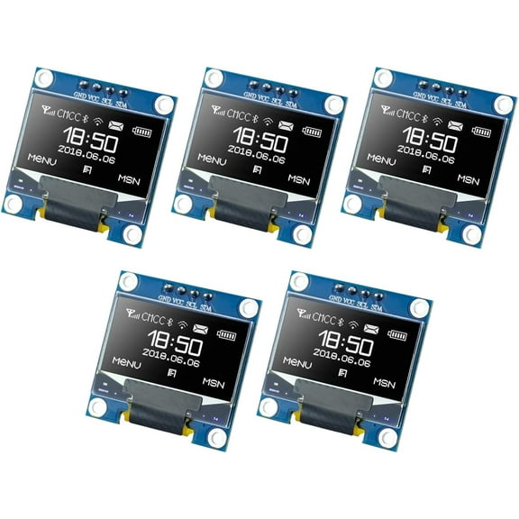 5 pcs 0.96-inch OLED I2C IIC Display Module 12864 128x64 Pixels SSD1306 Mini Self-Luminous OLED Screen Board Compatible with Arduino Raspberry Pi (White)