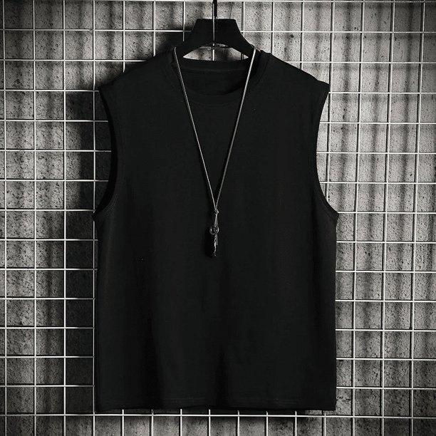 Sudadera deportiva de verano para hombre con barra transversal, camiseta sin mangas con hombros descubiertos y color sólido, camiseta de manga corta