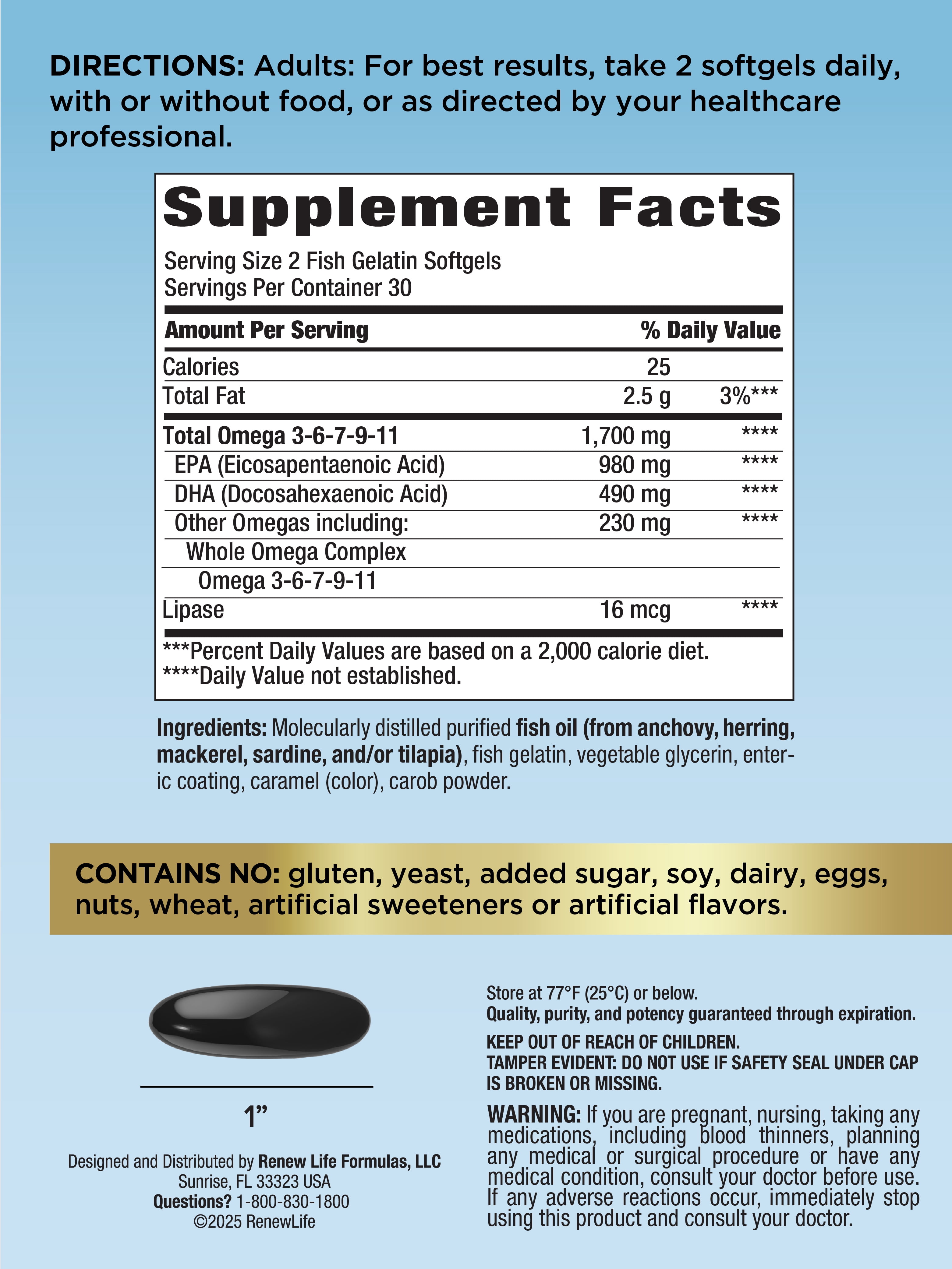 Norwegian Gold Critical Omega-3 Fish Oil | 60 Fish Gelatin Softgels | by Renew Life