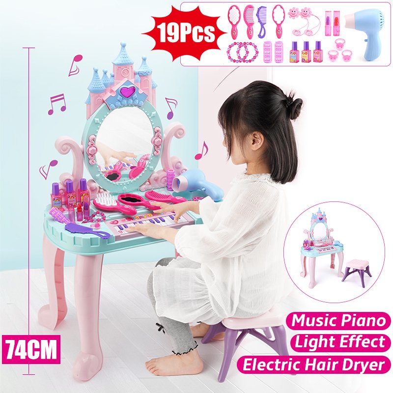 With Chair 19pcs Accessories 74cm Height Kids Vanity Set With