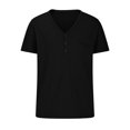thumbnail image 5 of Homenesgenics Mens Shirts Men Tops T Shirts for Man Fashion Men Casual Button Solid Color Short Sleeve-Neck Blouses Shirts Black L, 5 of 6