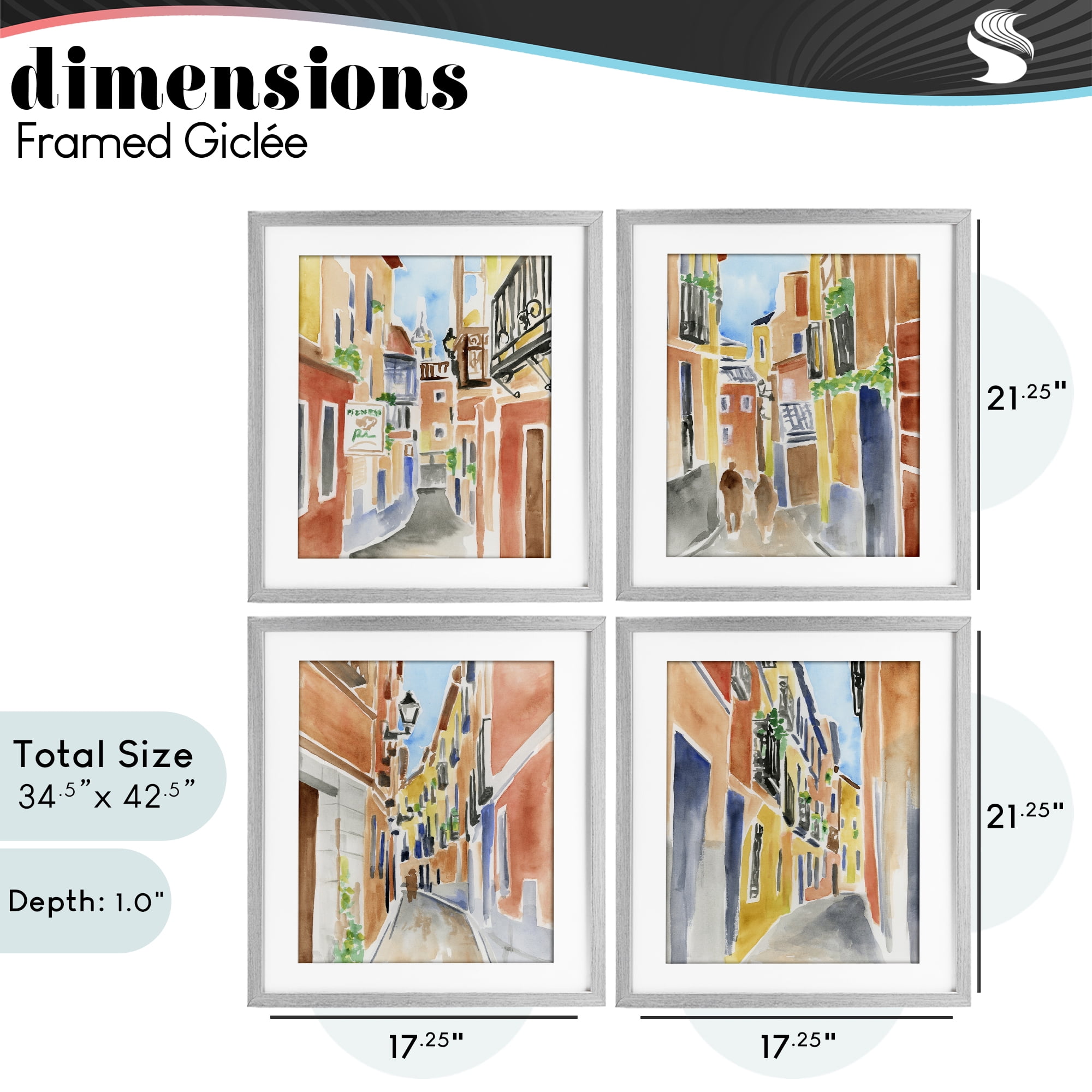 Stupell Industries Madrid Buildings & Architecture 4 Piece Gray Framed Print Under Glass Set, design by June Erica Vess