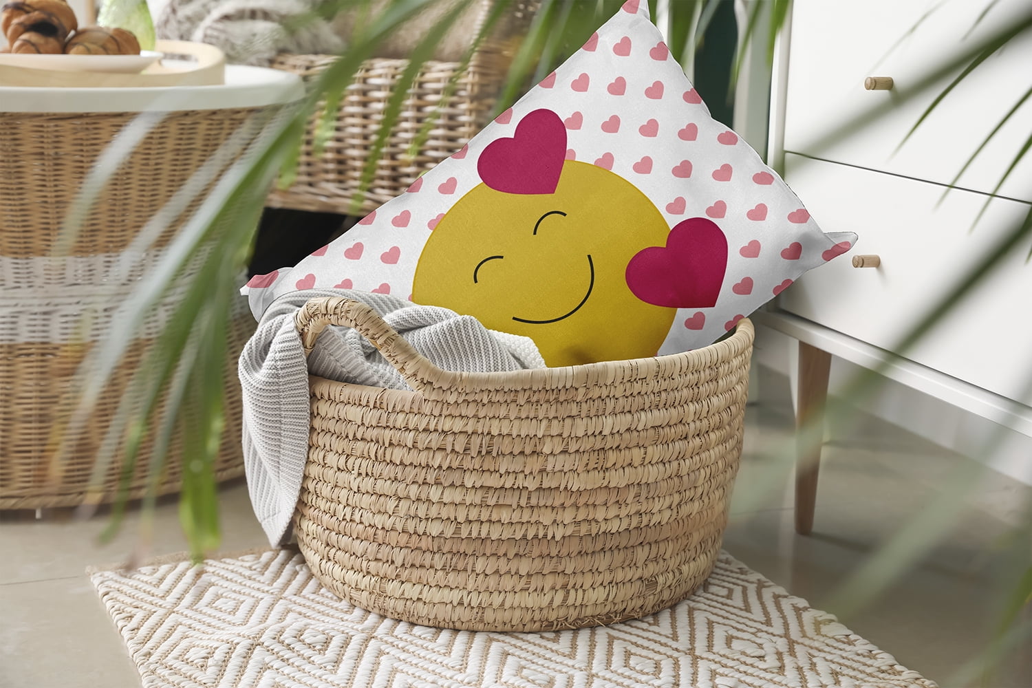 20" x 14" Simply Daisy Love Emoji Polyester Indoor/Outdoor Pillow, Pink Icing Qty 1