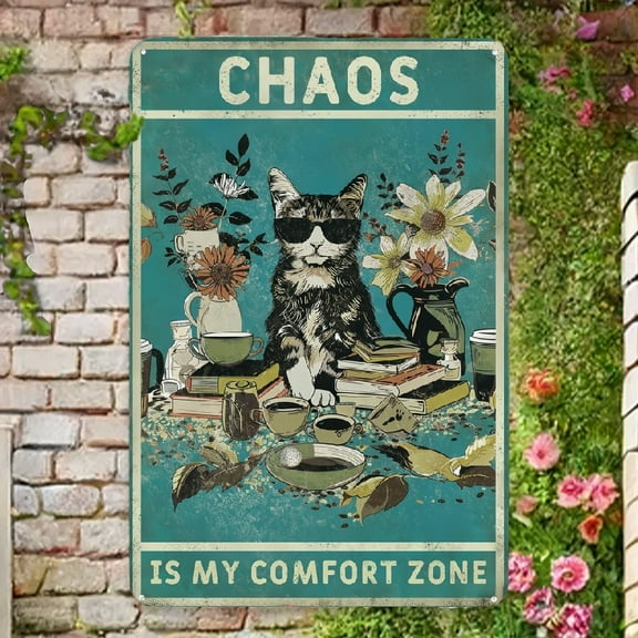 Vintage Green Cat Decor tin signs, 8x12 Inch,Metal Tin Poster, Funny Cat Lover's Wall Art for Living Room,Office,Shop,Room,Unique Home Decor Gift Decorative Sign & Plaques