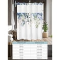 thumbnail image 6 of No Hook Cloth Fabric Shower Curtain with Snap in Liner, Blue Green Leaves Waterproof Shower Curtains Set with See Through Top Window, Watercolor Spring Botanical Branches Bath Curtains Shower 72"x84", 6 of 6