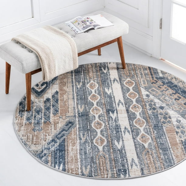Oregon Collection Rug 5 Ft Round Navy Blue LowPile Rug
