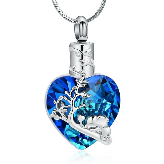 Crystal Elephant Urn Necklace for Ashes Heart Urn Cremation Jewelry for Ashes Urns for Human Ashes Pendant with Funnel Filler Kit