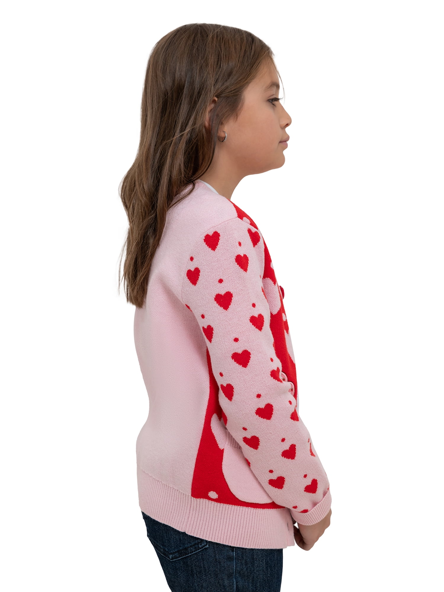Strawberry Shortcake Girls' Button Front Crewneck Long Sleeve Cardigan with Front Pocket, Size XS-XL