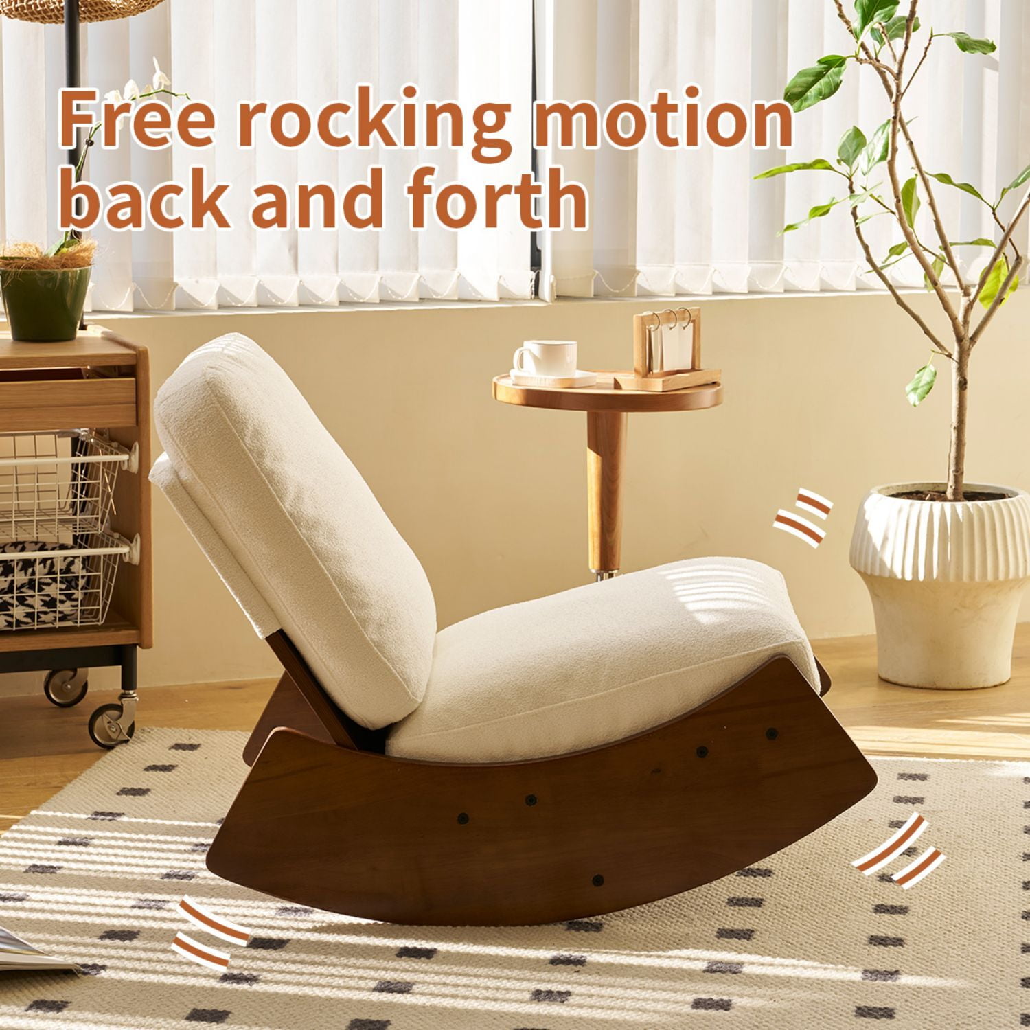 AENKYO Upholstered Glider Rocking Chair,Solid Wood Frame, Perfect for Multiple Settings Accent Reading Chair for Bedroom,Living Room,Nursery-White