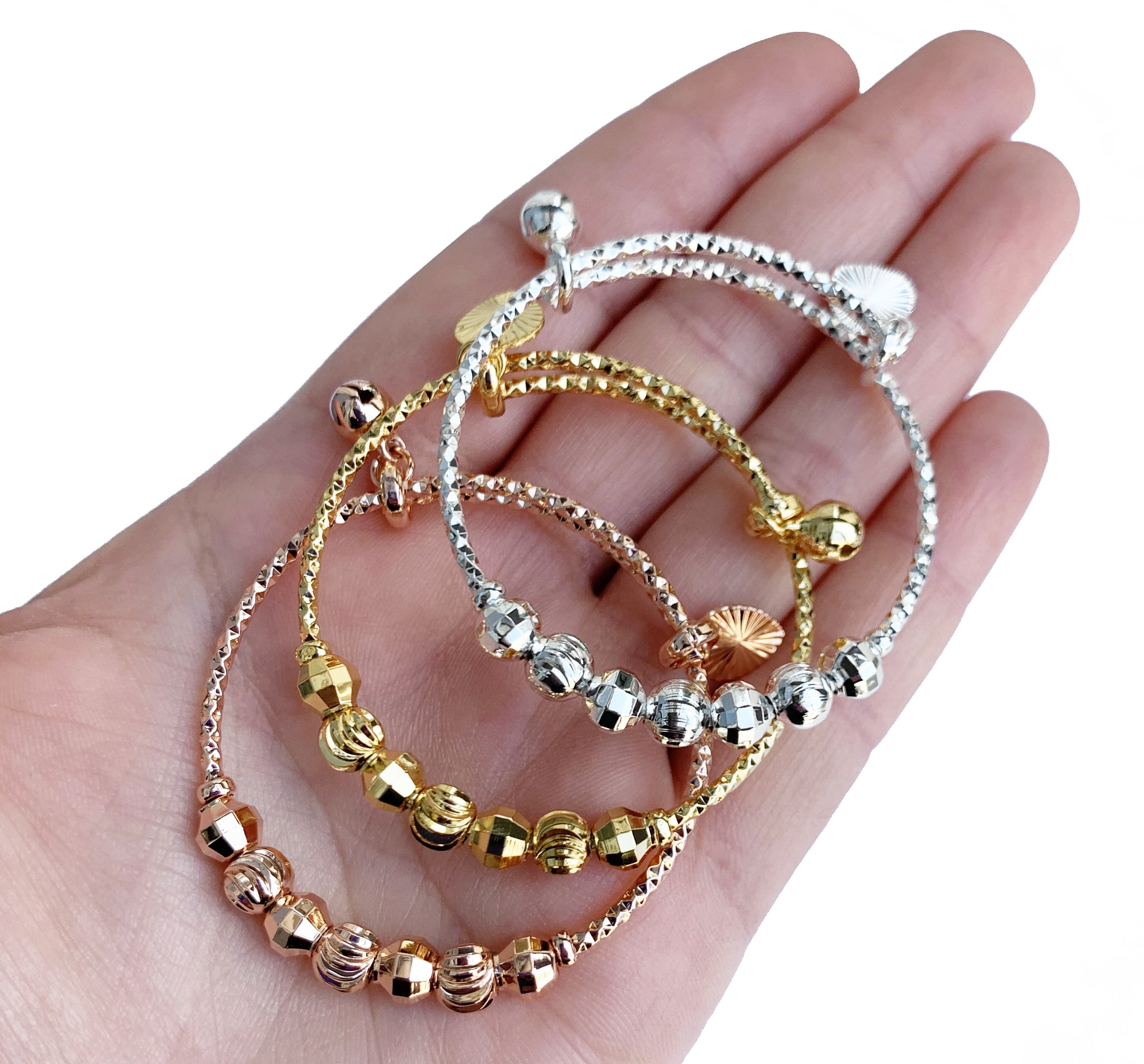 Gold Expandable Bangle Bracelets Adjustable with pink charms for girl babyshower favors