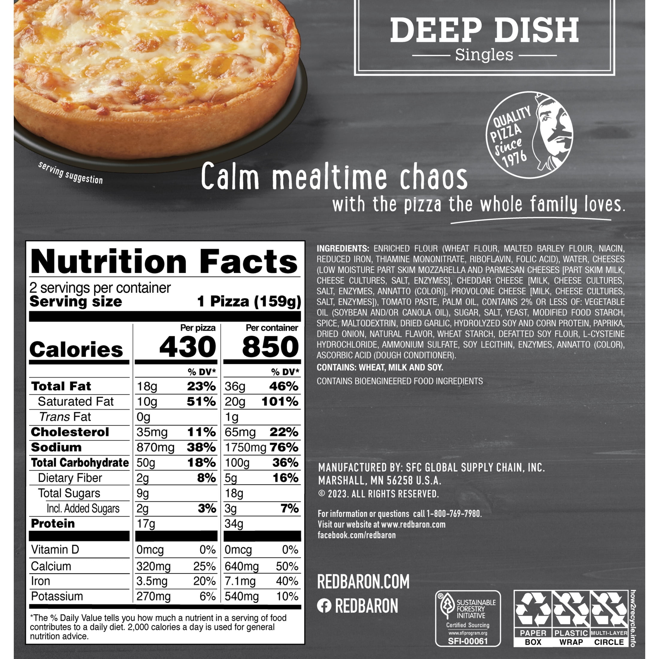 Red Baron Four Cheese Deep Dish Personal Frozen Pizza, 11.2 oz 2 Pack