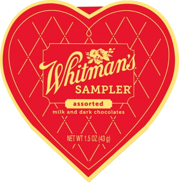 Whitman's Sampler Valentine's Day Heart Assorted Milk & Dark Chocolate Gift Box, 1.5 oz. (3 Pieces)