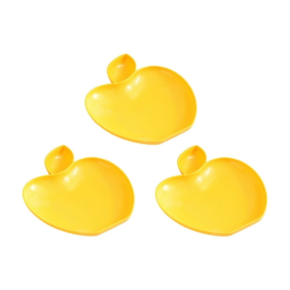 HBBKVI Set of 3 Apple Shaped Plates with Dipping Compartment, 7" × 9" Plastic Dessert Plates for Cake Salad, Yellow
